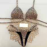 Traje de baño bikini con tirantes de leopardo